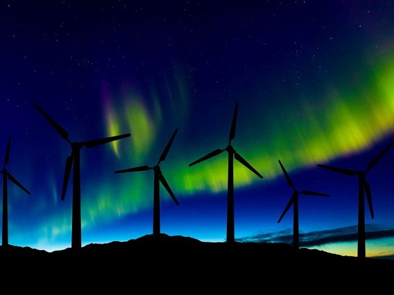 Wind turbines and northern lights
